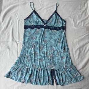 Babydoll Angel Lace Trim Floral Chemise - Blue Y2K
